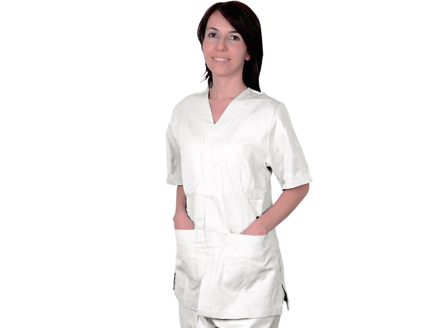 Casacca con Automatici Unisex Bianca Cotone/Poliestere