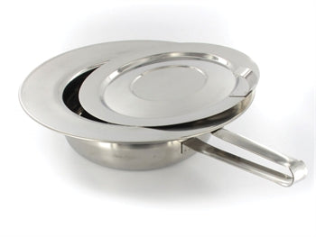 PADELLA IN ACCIAIO INOX CON COPERCHIO - 320 x 85 mm - con manico