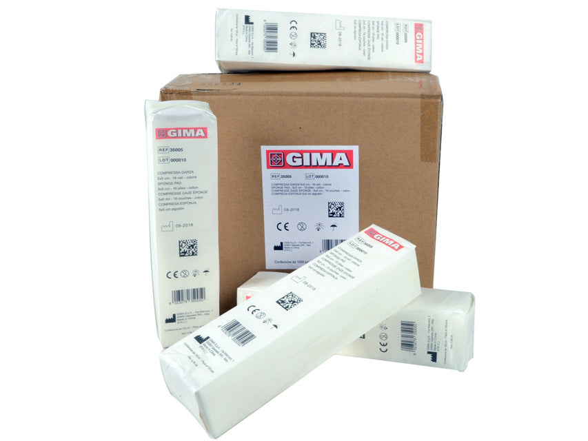 COMPRESSE GARZA COTONE - 5x5 cm - 16 veli - 10 pacchi da 100