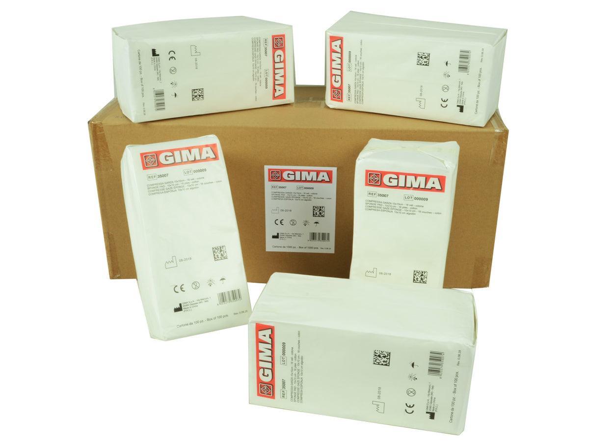 COMPRESSE GARZA COTONE - 7,5x7,5 cm - 12 veli - 10 pacchi da 100